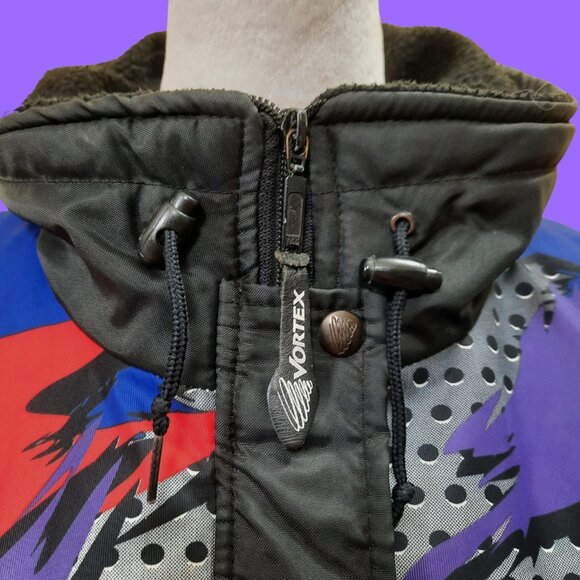 Vintag 90s Racing Bomber Jacket Vortex Insulated Womens M Black Blue Purple Red - Picture 4 of 15